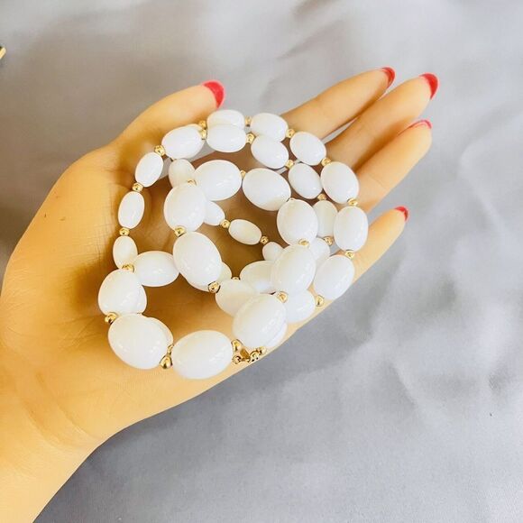 Vintage Monet Necklace White Gold Beaded Beads Strand ￼￼ 28” Gold Clasp 4507 - Picture 10 of 14